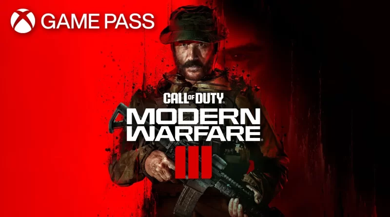 Soldado do Call of Duty: Modern Warfare III em fundo vermelho com logo do Game Pass