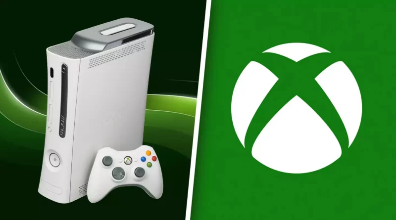 Imagem de um console Xbox 360 e o logo da Xbox em fundo verde.