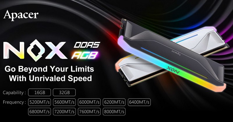 Apacer NOX RGB DDR5 Lançada: Velocidades Extremas de 8000 MT/s