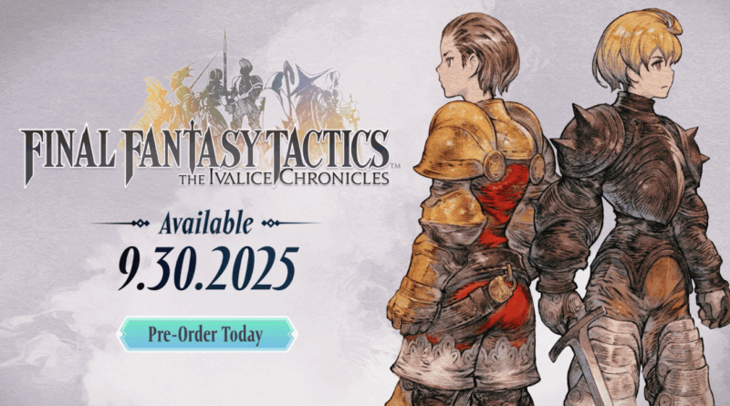 imagem promocional de FINAL FANTASY TACTICS - The Ivalice Chronicles com arte de Ramza e Delita