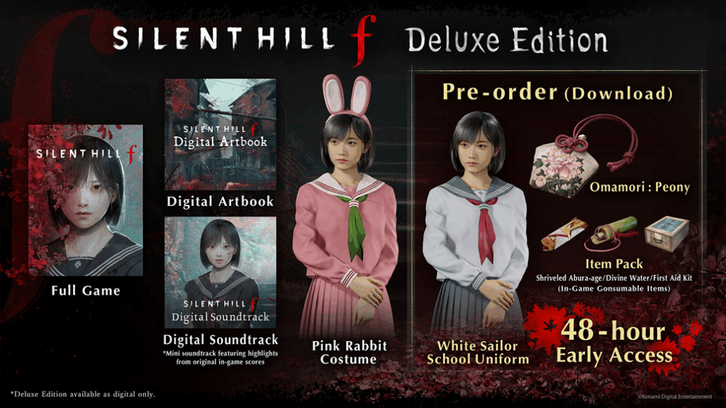imagem promocional de SILENT HILL f com protagonista e cenário de terror